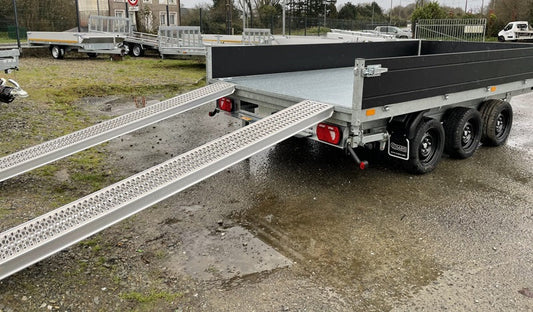 Remolque volquete trilateral Saris K3 406 x 204, 3500 kg, triple eje, con freno, ballestas