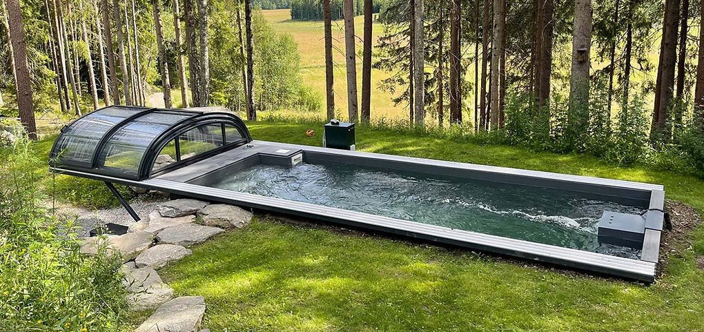 Piscina contenedor 6,11 x 2,5m lista para usar con techo, pack premium