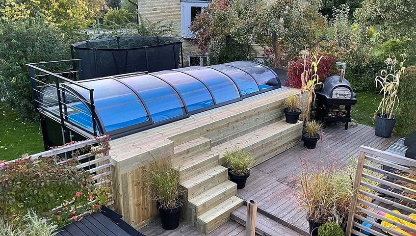 Piscina contenedor 6,11 x 2,5m lista para usar con techo, pack premium